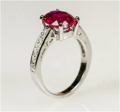 Evelina Ruby Oval Solitaire Engagement Ring | 3ct | Cubic Zirconia | Sterling Silver