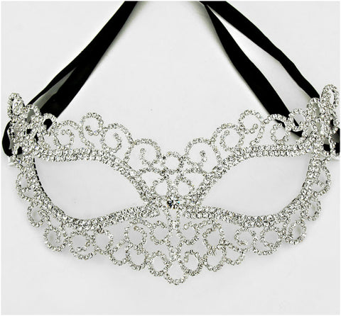 Marilee Art Deco Swirl Masquerade Mask | Crystal | Silver - Beloved Sparkles