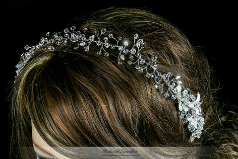 Estella Flower Spray Silver Headband | Swarovski Crystal - Beloved Sparkles
 - 6