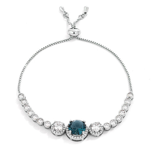 Abigail Aqua Blue Graduated CZ Bolo Slider Bracelet