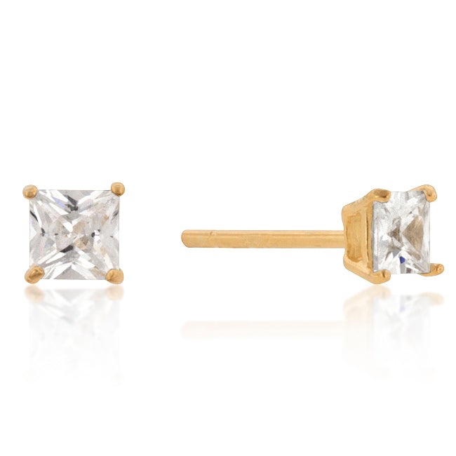 Halsey Princess Cut Gold Stud Earrings – 4mm  | 0.5ct | Sterling Silver