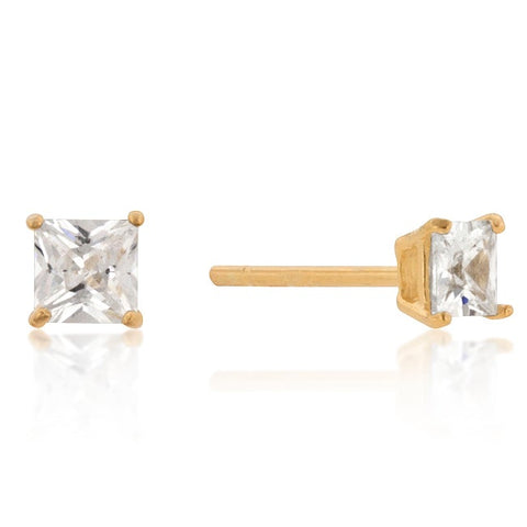 Halsey Princess Cut Gold Stud Earrings – 4mm  | 0.5ct | Sterling Silver