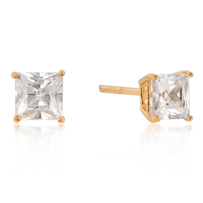 Halsey Princess Cut Gold Stud Earrings – 5mm  | 1.25ct | Sterling Silver