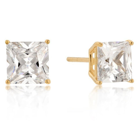 Halsey Princess Cut Gold Stud Earrings – 5mm  | 1.25ct | Sterling Silver