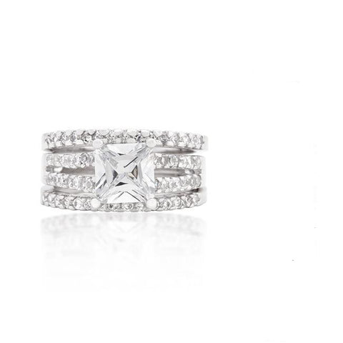 Hana 1.25ct Princess Three Band Engagement Wedding Set | 3.5ct