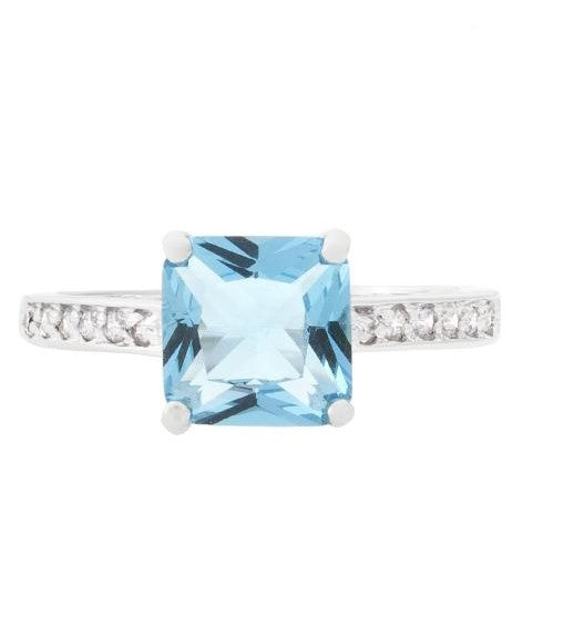 Barrie 8mm Aqua Blue Princess Solitaire Ring | 3ct