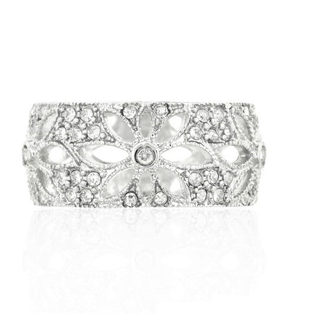 Nesa CZ Floral Filigree Wide Band Ring | .6ct