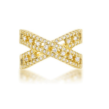Sandy Classic  CZ Criss Cross Band Ring | 14k Gold