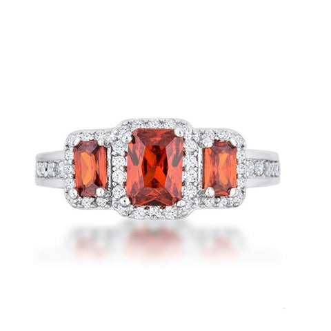 Rita Three Stone Garnet Red Radiant CZ Ring | 4.5ct