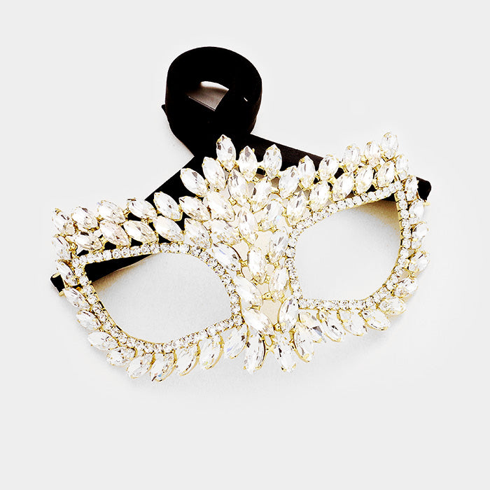 Drina Marquise Cluster Masquerade Mask | Crystal | Gold