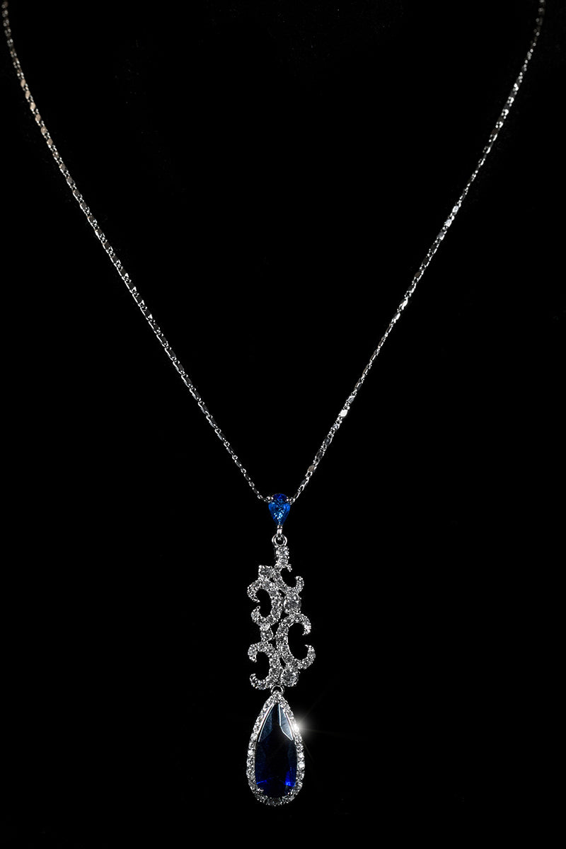 Romia Vintage Art Deco Sapphire Blue Pendant Necklace | 12 Carat | Cubic Zirconia