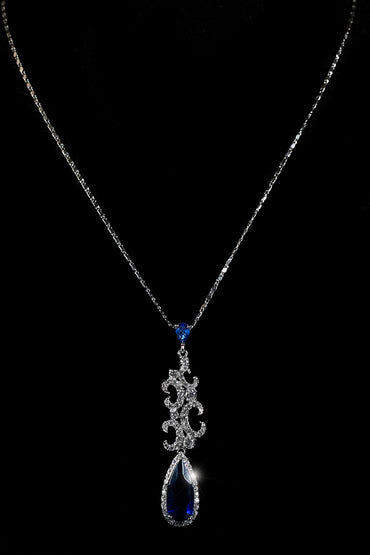 Romia Vintage Art Deco Sapphire Blue Pendant Necklace | 12 Carat | Cubic Zirconia