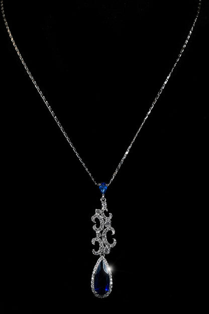 Romia Vintage Art Deco Sapphire Blue Pendant Necklace | 12 Carat | Cubic Zirconia
