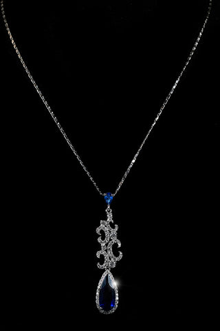 Romia Vintage Art Deco Sapphire Blue Pendant Necklace | 12 Carat | Cubic Zirconia